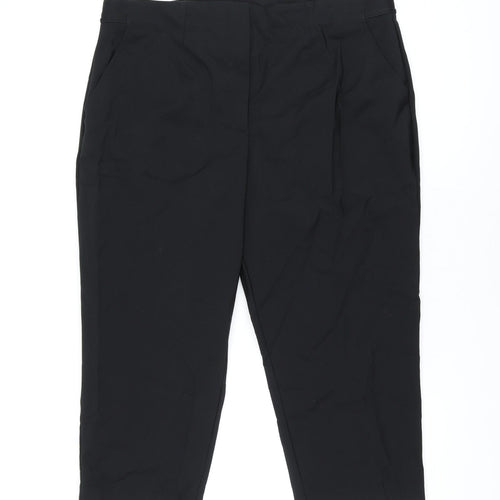 Marks and Spencer Womens Black Cotton Cropped Trousers Size 20 L21.5 in Regular Zip