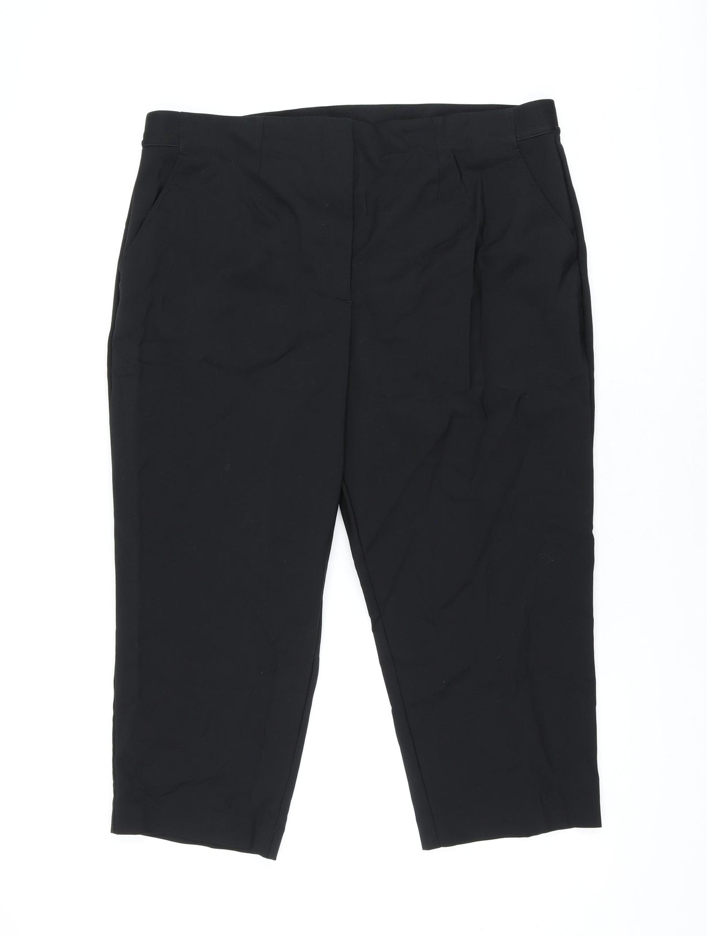Marks and Spencer Womens Black Cotton Cropped Trousers Size 20 L21.5 in Regular Zip