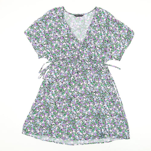 Marks and Spencer Womens Multicoloured Floral Viscose Skater Dress Size 10 V-Neck Pullover