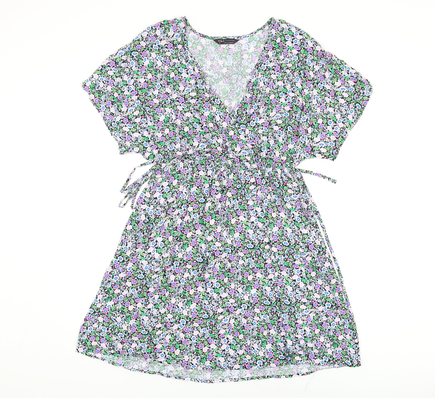 Marks and Spencer Womens Multicoloured Floral Viscose Skater Dress Size 10 V-Neck Pullover
