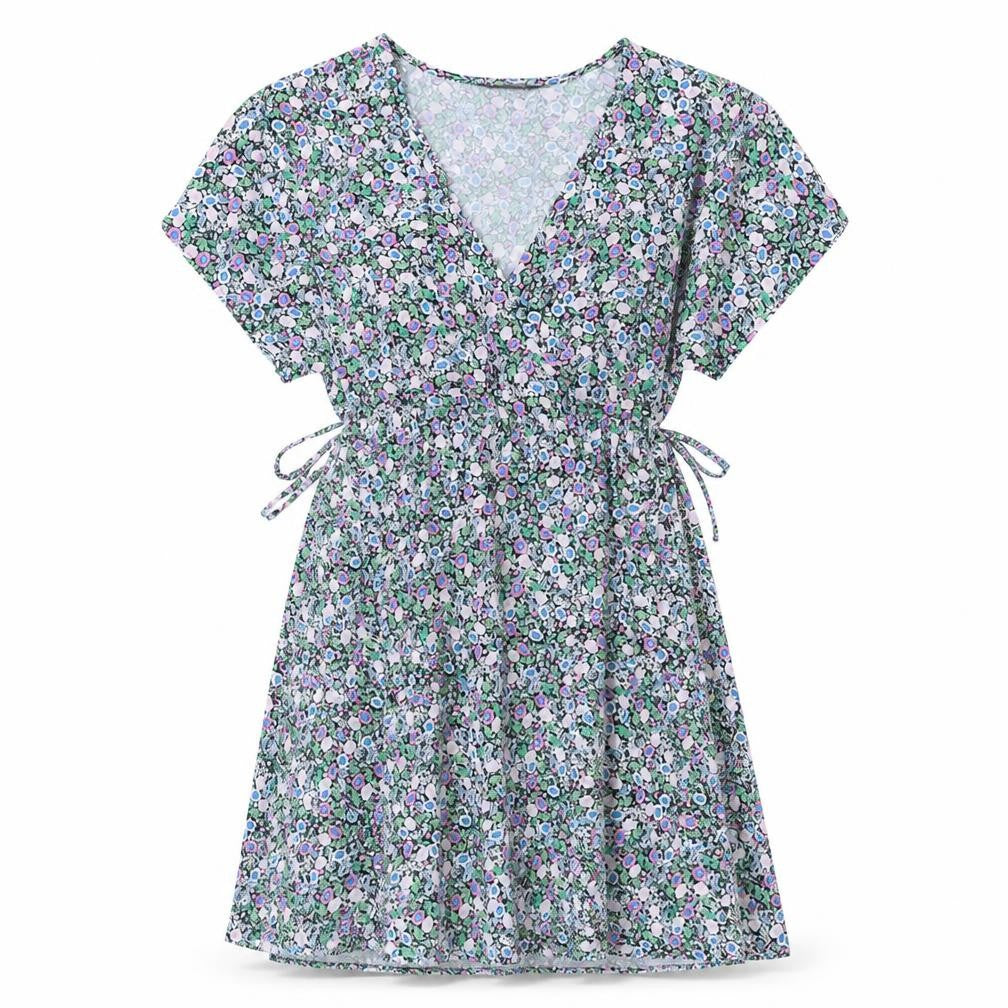 Marks and Spencer Womens Multicoloured Floral Viscose Skater Dress Size 10 V-Neck Pullover