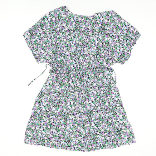 Marks and Spencer Womens Multicoloured Floral Viscose Skater Dress Size 10 V-Neck Pullover
