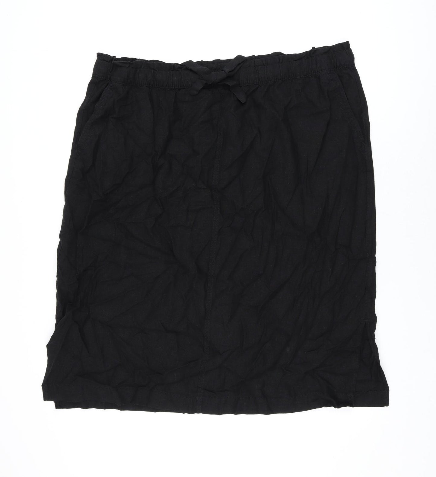 Marks and Spencer Womens Black Linen A-Line Skirt Size 24 Drawstring