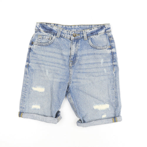 Marks and Spencer Boys Blue Cotton Bermuda Shorts Size 10-11 Years L7 in Regular Zip