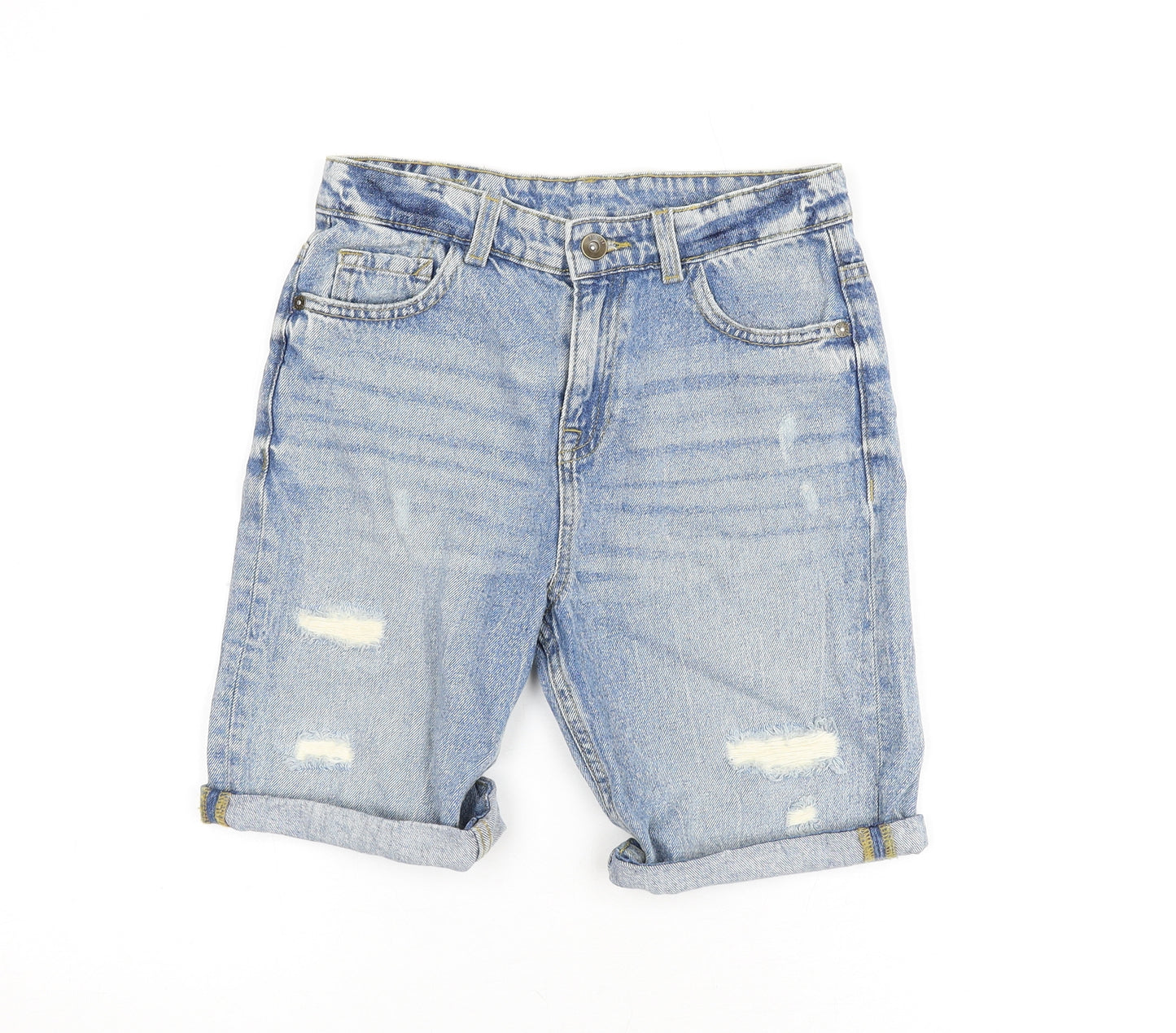 Marks and Spencer Boys Blue Cotton Bermuda Shorts Size 10-11 Years L7 in Regular Zip