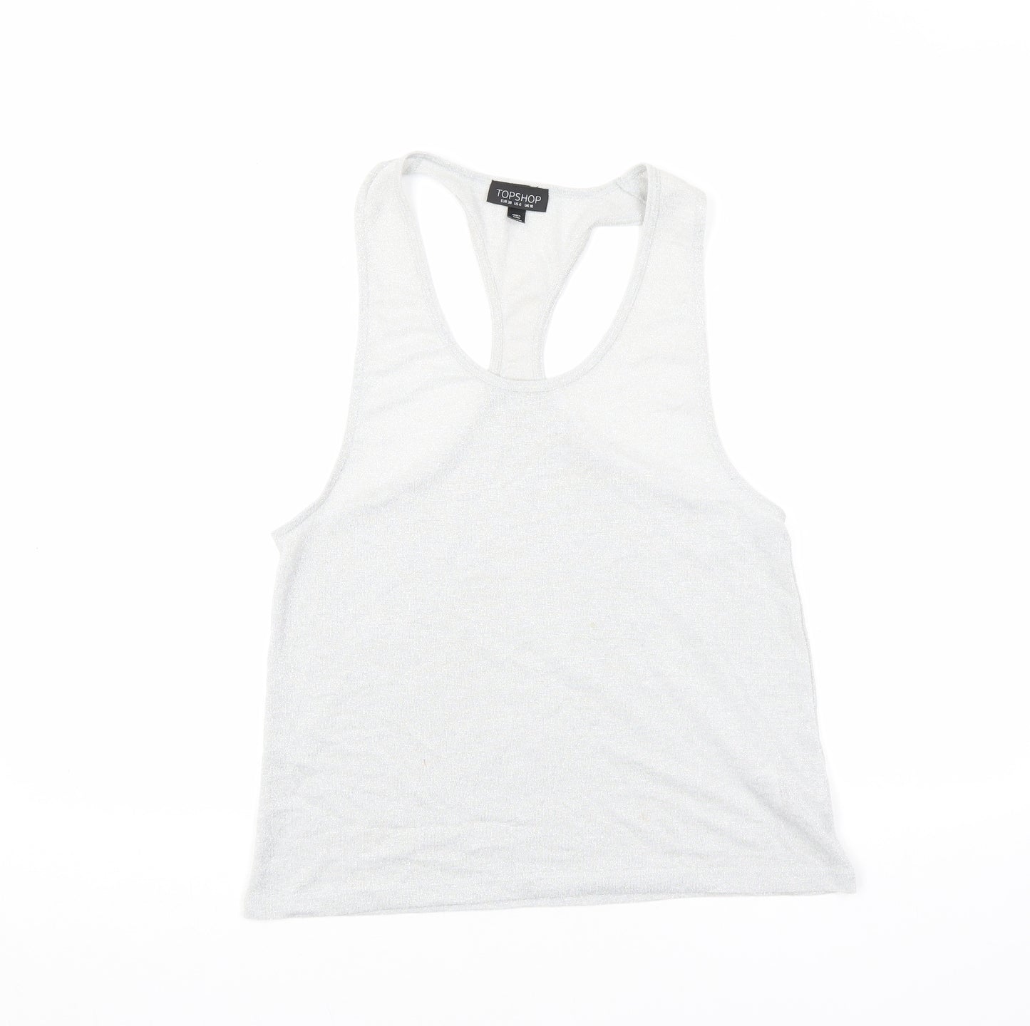 Topshop Womens Silver Polyester Basic Tank Size 10 Scoop Neck