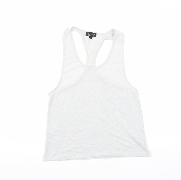 Topshop Womens Silver Polyester Basic Tank Size 10 Scoop Neck