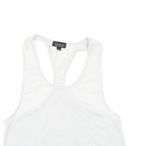 Topshop Womens Silver Polyester Basic Tank Size 10 Scoop Neck