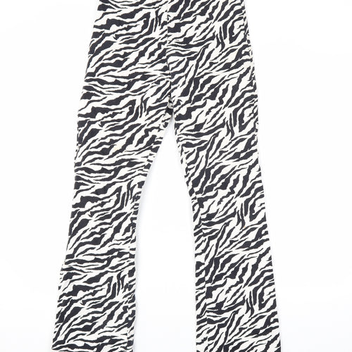 Motel Womens White Animal Print Cotton Bootcut Jeans Size XS L31 in Regular Zip - Zebra Print