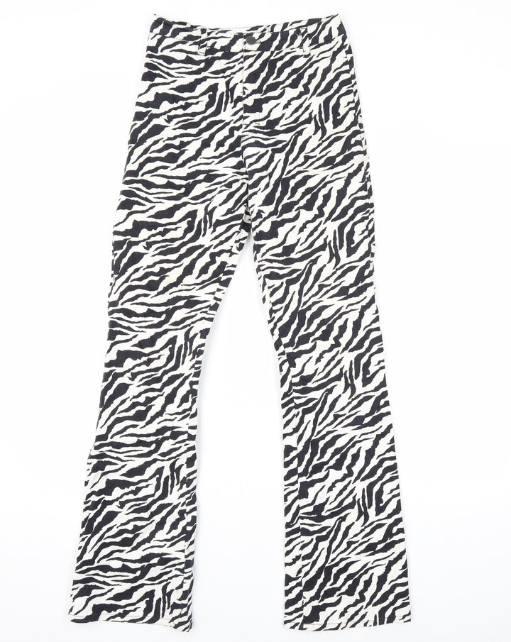 Motel Womens White Animal Print Cotton Bootcut Jeans Size XS L31 in Regular Zip - Zebra Print