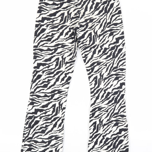 Motel Womens White Animal Print Cotton Bootcut Jeans Size XS L31 in Regular Zip - Zebra Print