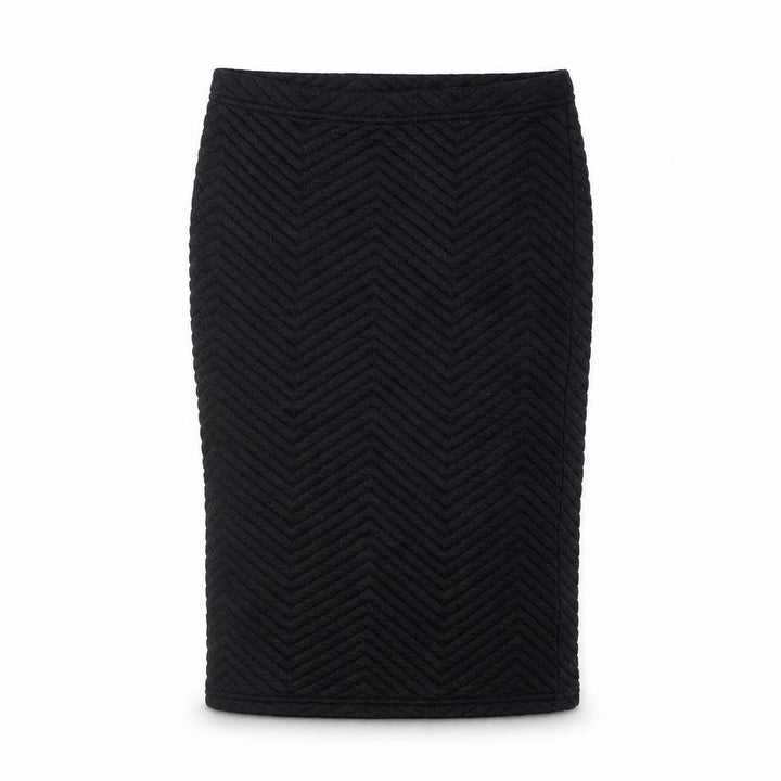 Front view of Select women’s black chevron polyester a-line skirt, size UK 8, regular pull on