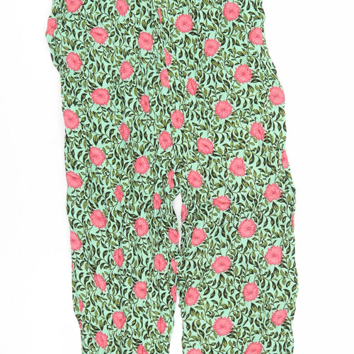 FOREVER 21 Womens Green Floral Viscose Jumpsuit One-Piece Size XS L25 in Button