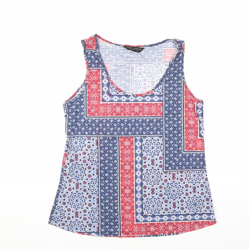 Dorothy Perkins Womens Blue Floral Polyester Basic Tank Size 14 Scoop Neck