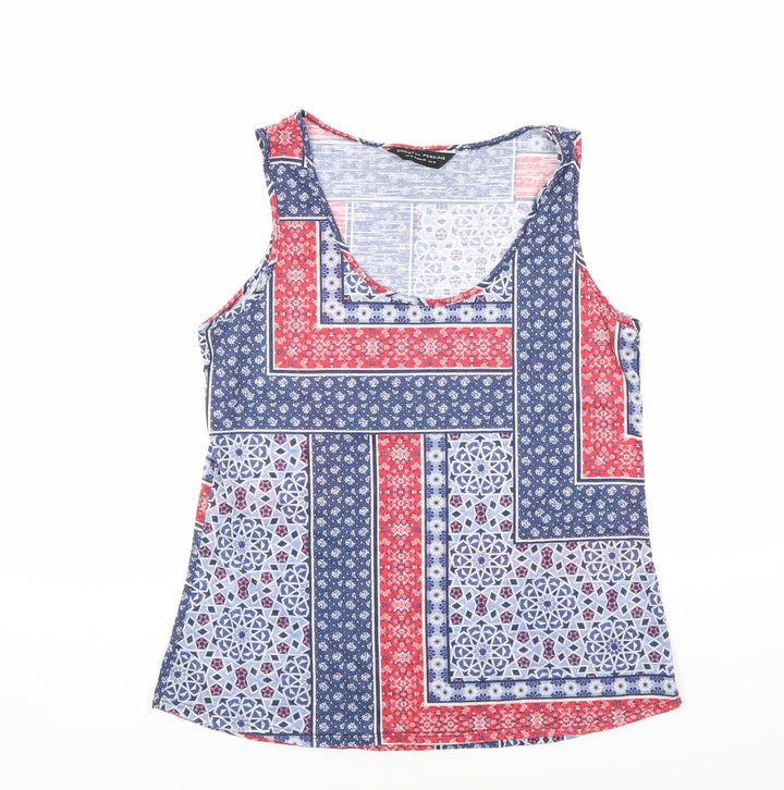 Dorothy Perkins Womens Blue Floral Polyester Basic Tank Size 14 Scoop Neck