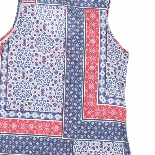 Dorothy Perkins Womens Blue Floral Polyester Basic Tank Size 14 Scoop Neck