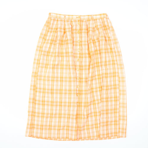 Essentials Womens Orange Plaid Polyester Bandage Skirt Size 14 Button