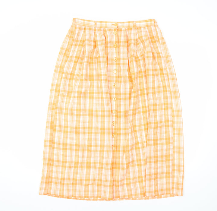 Essentials Womens Orange Plaid Polyester Bandage Skirt Size 14 Button