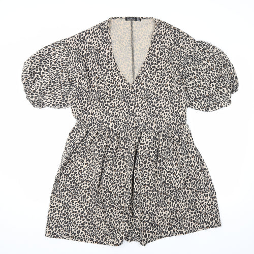 Boohoo Womens Beige Animal Print Polyester A-Line Size 18 V-Neck Pullover