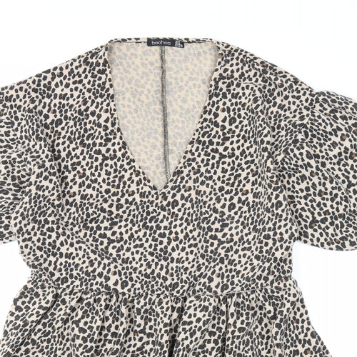Boohoo Womens Beige Animal Print Polyester A-Line Size 18 V-Neck Pullover
