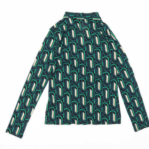 New Look Womens Green Geometric Polyester Basic Button-Up Size 6 Collared