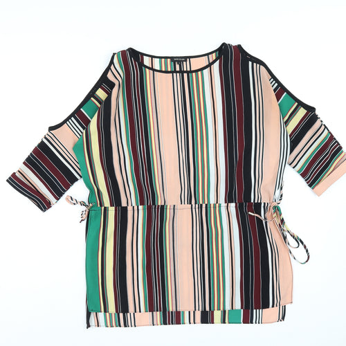River Island Womens Multicoloured Striped Polyester Basic T-Shirt Size 6 Round Neck - Cold Shoulder