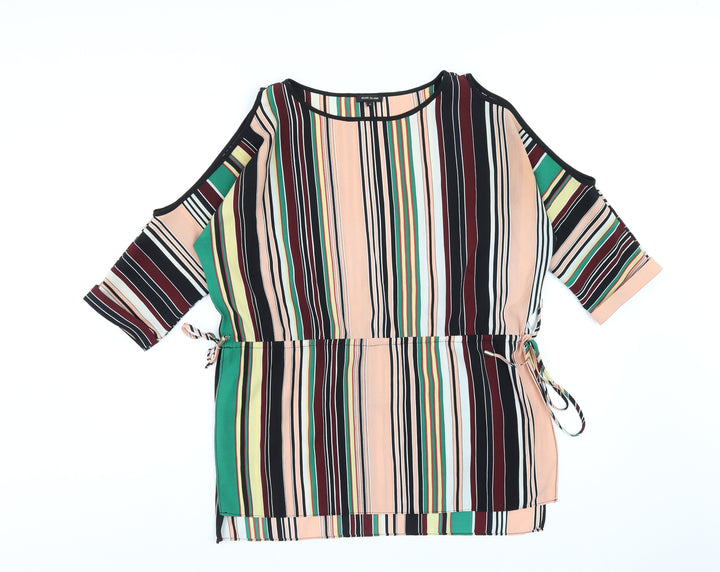 River Island Womens Multicoloured Striped Polyester Basic T-Shirt Size 6 Round Neck - Cold Shoulder