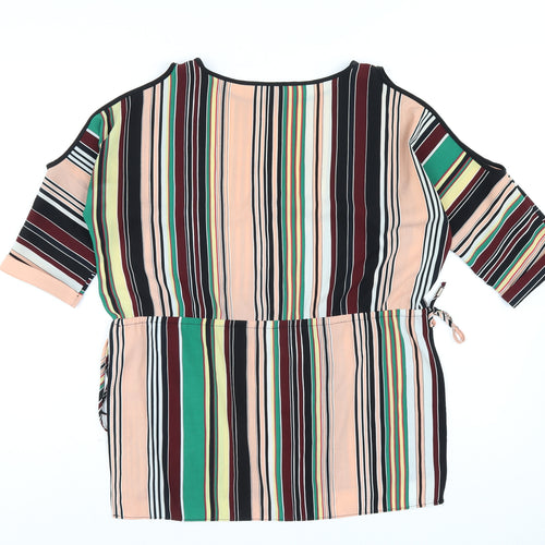 River Island Womens Multicoloured Striped Polyester Basic T-Shirt Size 6 Round Neck - Cold Shoulder