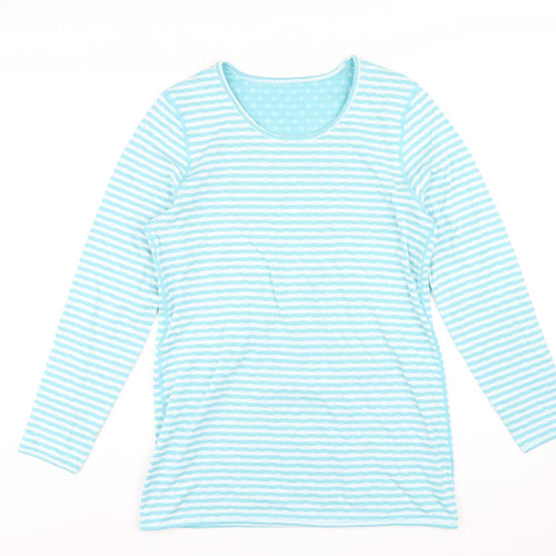 Cotton Traders Womens Blue Striped Cotton Basic T-Shirt Size 12 Scoop Neck