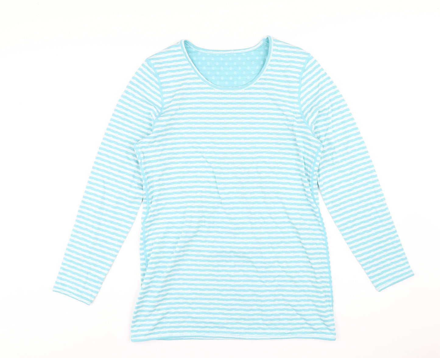 Cotton Traders Womens Blue Striped Cotton Basic T-Shirt Size 12 Scoop Neck