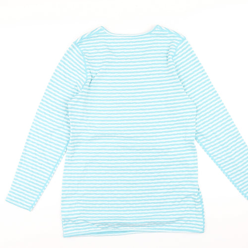 Cotton Traders Womens Blue Striped Cotton Basic T-Shirt Size 12 Scoop Neck