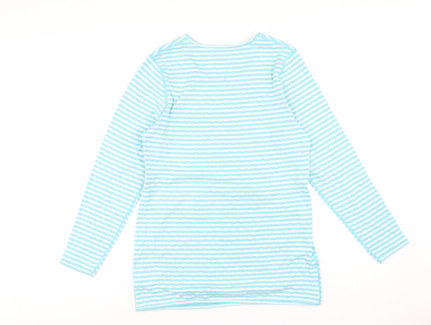 Cotton Traders Womens Blue Striped Cotton Basic T-Shirt Size 12 Scoop Neck