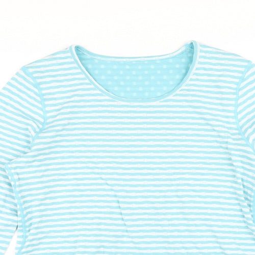 Cotton Traders Womens Blue Striped Cotton Basic T-Shirt Size 12 Scoop Neck