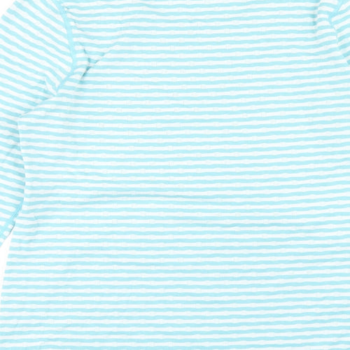 Cotton Traders Womens Blue Striped Cotton Basic T-Shirt Size 12 Scoop Neck