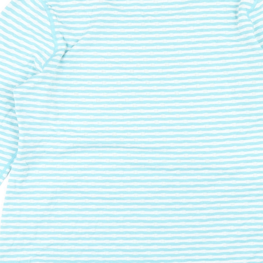 Cotton Traders Womens Blue Striped Cotton Basic T-Shirt Size 12 Scoop Neck