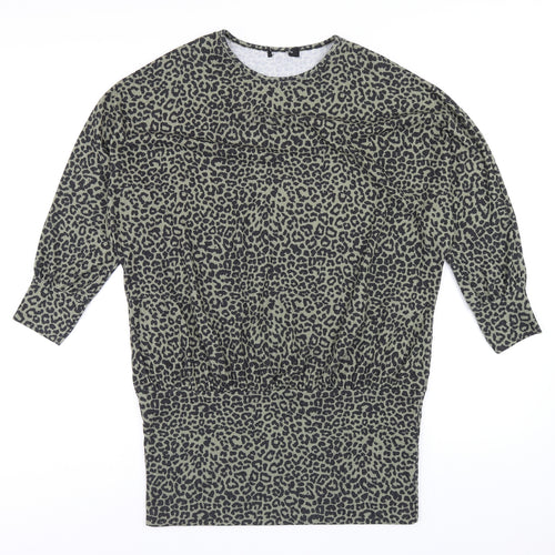 New Look Womens Green Animal Print Polyester Mini Size 10 Round Neck Pullover