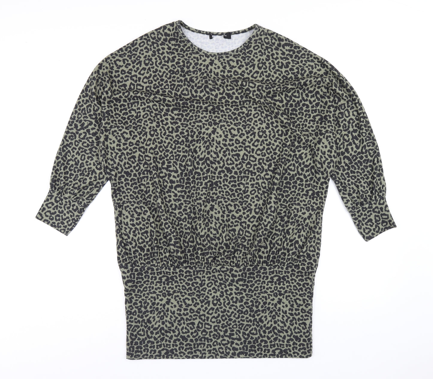 New Look Womens Green Animal Print Polyester Mini Size 10 Round Neck Pullover