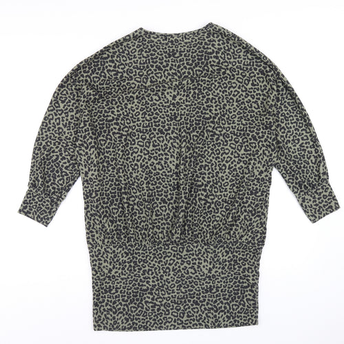 New Look Womens Green Animal Print Polyester Mini Size 10 Round Neck Pullover