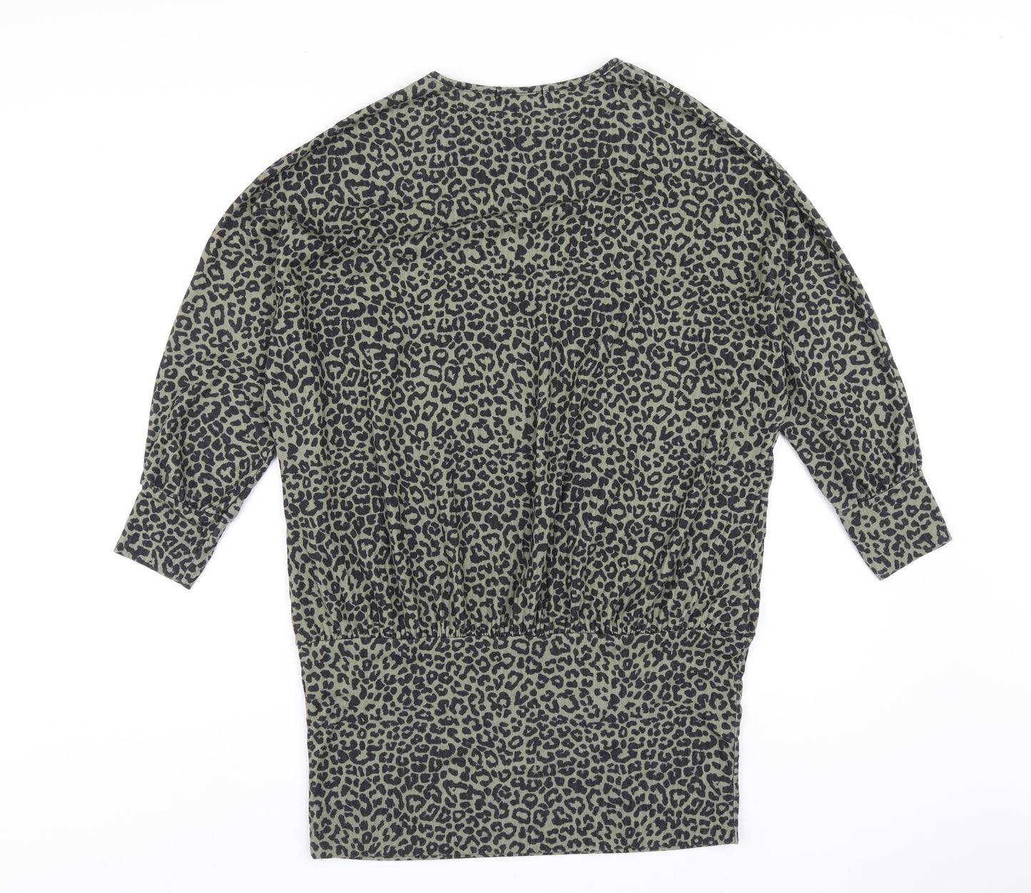 New Look Womens Green Animal Print Polyester Mini Size 10 Round Neck Pullover