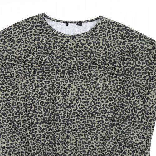 New Look Womens Green Animal Print Polyester Mini Size 10 Round Neck Pullover