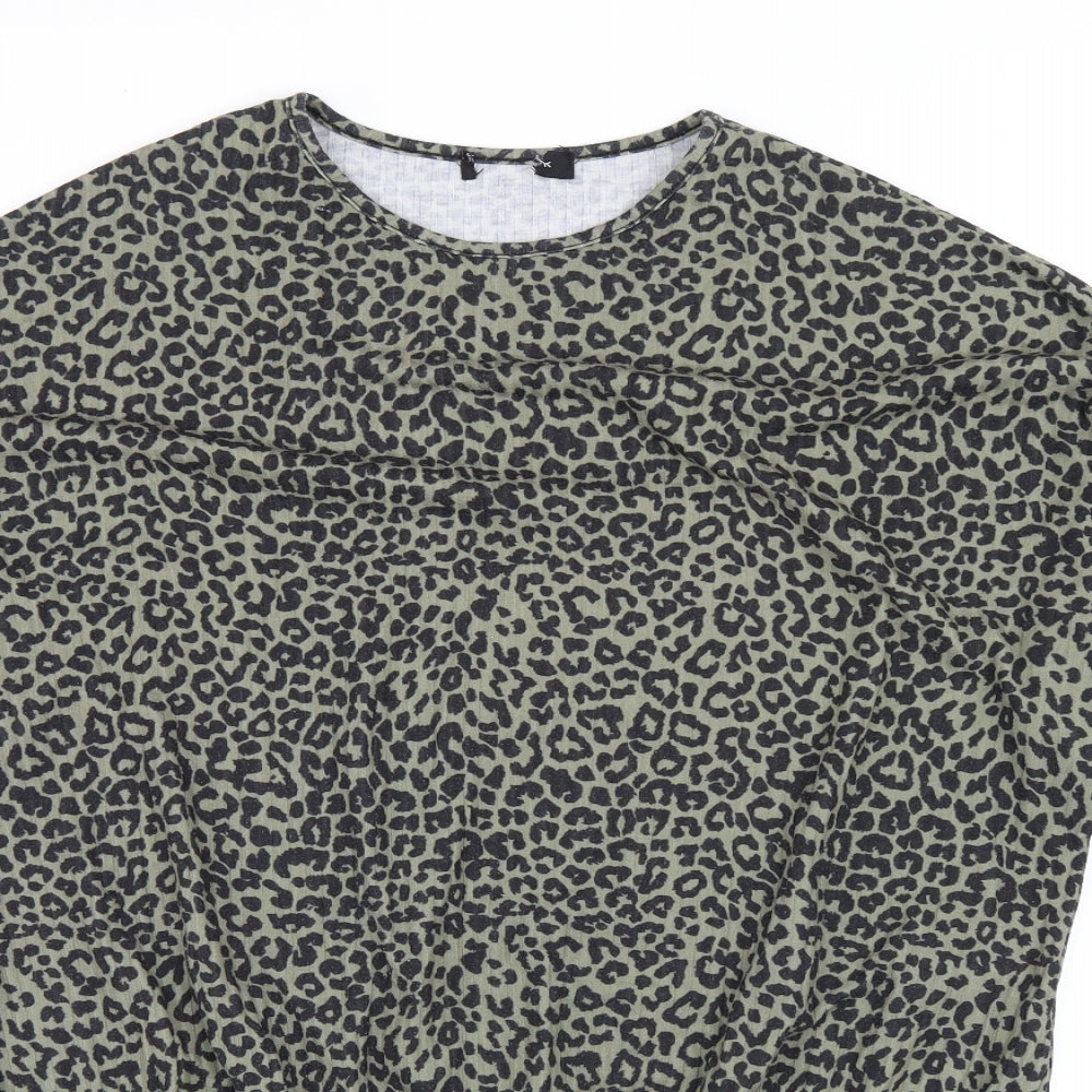 New Look Womens Green Animal Print Polyester Mini Size 10 Round Neck Pullover