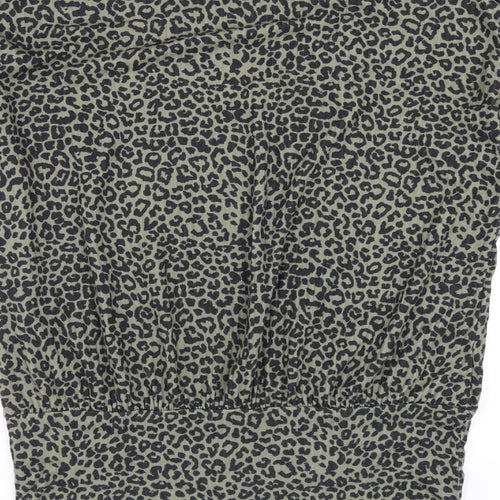 New Look Womens Green Animal Print Polyester Mini Size 10 Round Neck Pullover