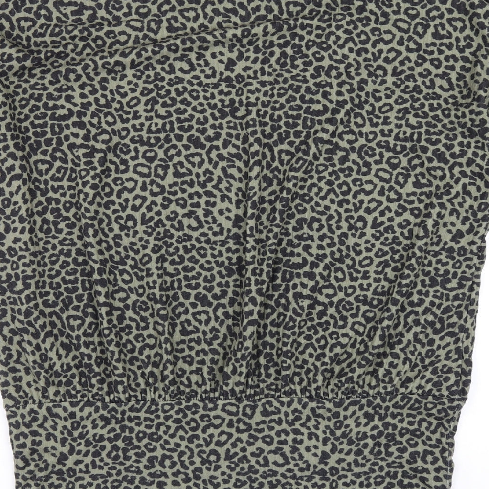 New Look Womens Green Animal Print Polyester Mini Size 10 Round Neck Pullover