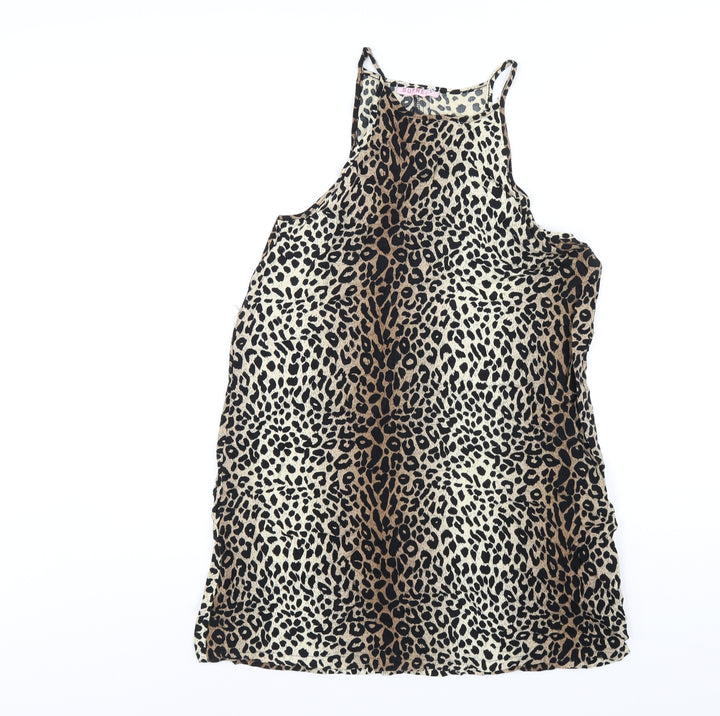 Supre Womens Brown Animal Print Viscose Trapeze & Swing Size S Round Neck Pullover