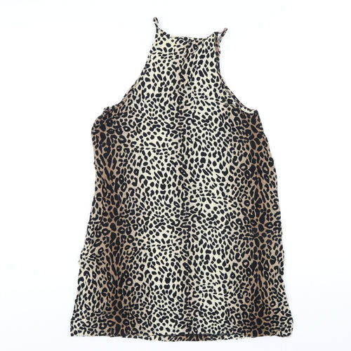 Supre Womens Brown Animal Print Viscose Trapeze & Swing Size S Round Neck Pullover