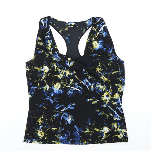 Bik Bok Womens Black Floral Polyester Basic Tank Size S Collared