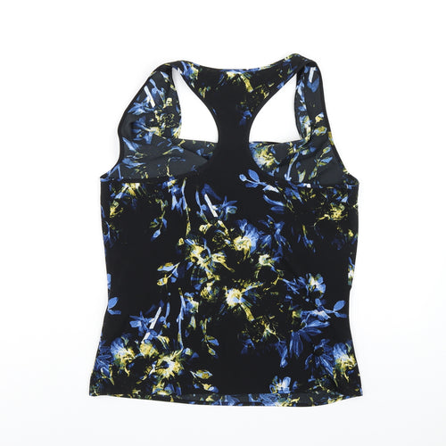 Bik Bok Womens Black Floral Polyester Basic Tank Size S Collared