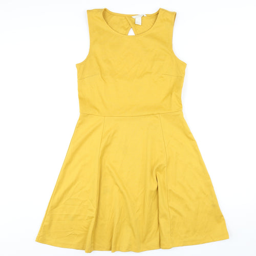 H&M Womens Yellow Polyester A-Line Size M Round Neck Pullover