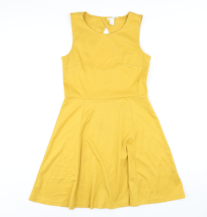 H&M Womens Yellow Polyester A-Line Size M Round Neck Pullover