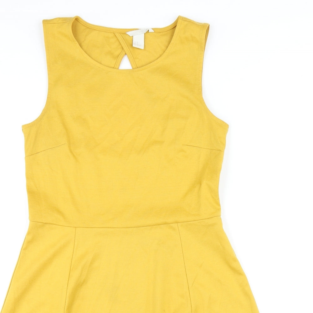 H&M Womens Yellow Polyester A-Line Size M Round Neck Pullover